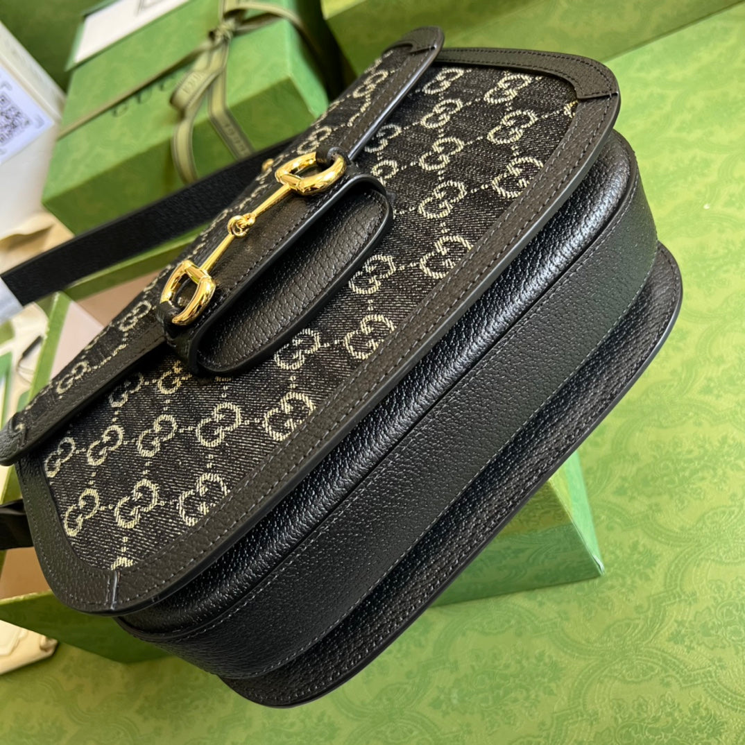 古G家-1955 Horsebit Bag-馬鞍包-黑色丹寧牛仔