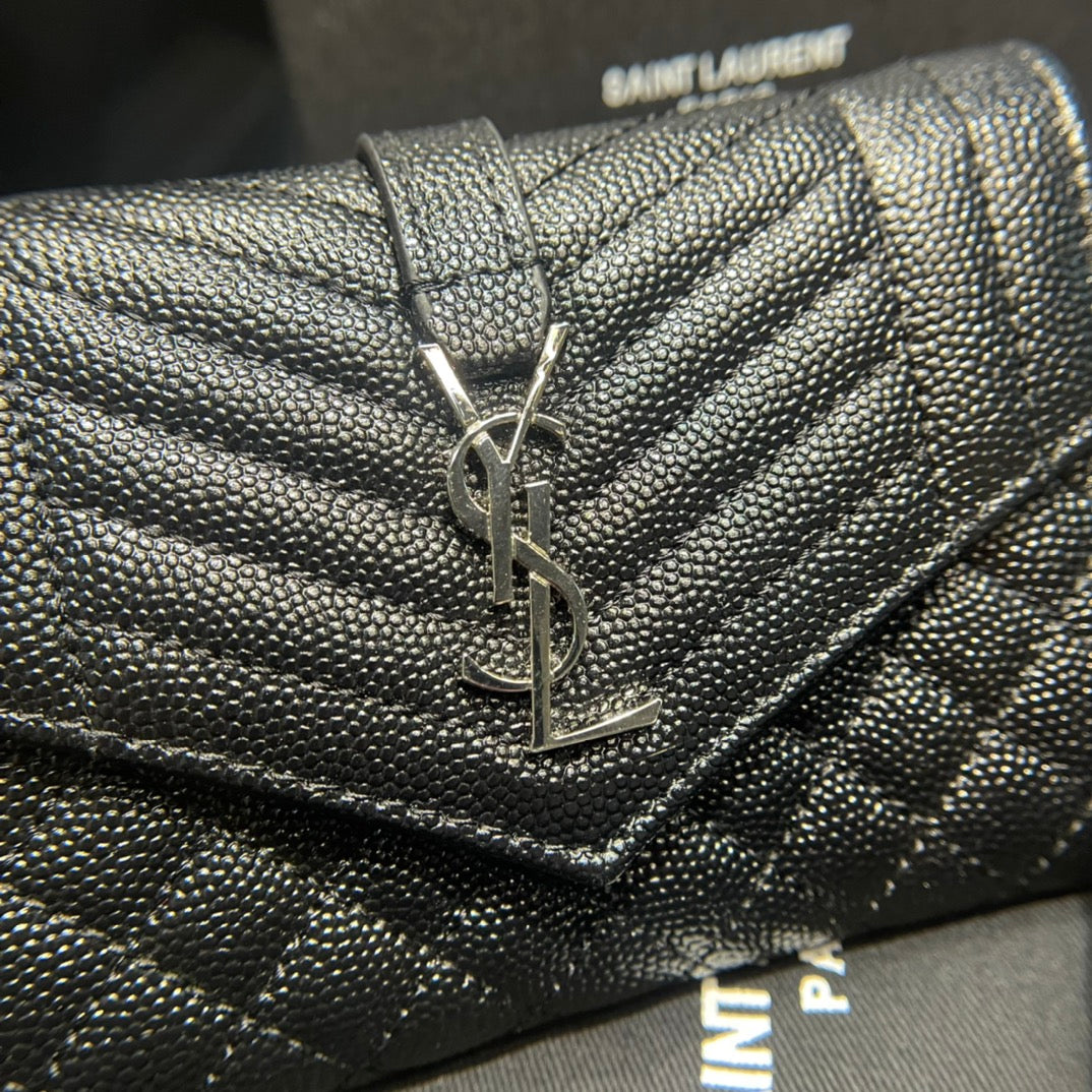 YSL 新品短夾 黑色銀扣