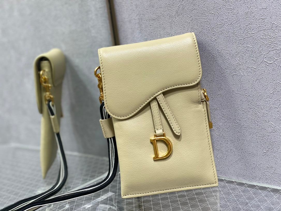 Dior-馬鞍 手機包 零錢包 奶油杏