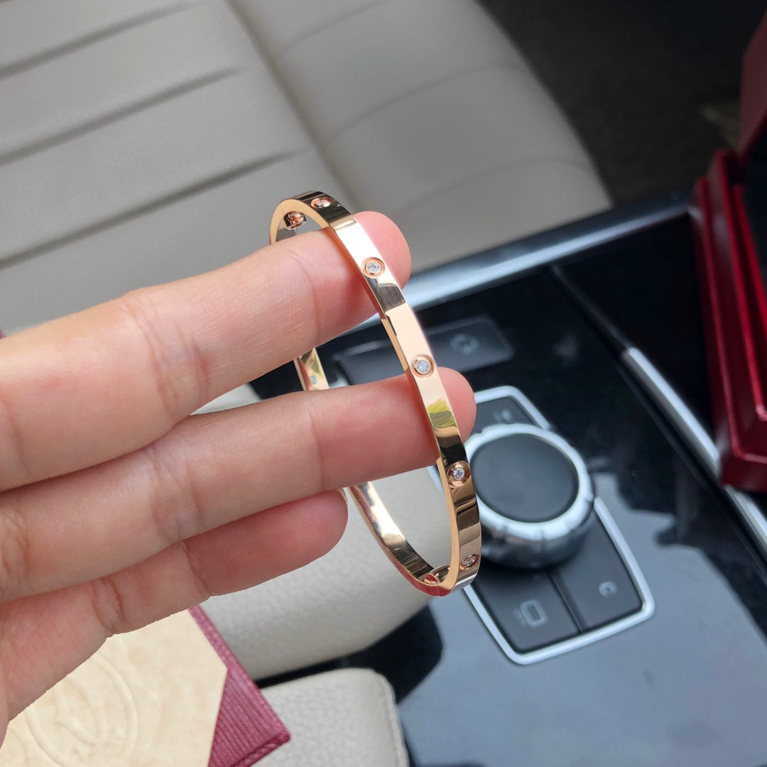 Cartier Love細版手鐲-白金/玫瑰金-6鑽/10鑽