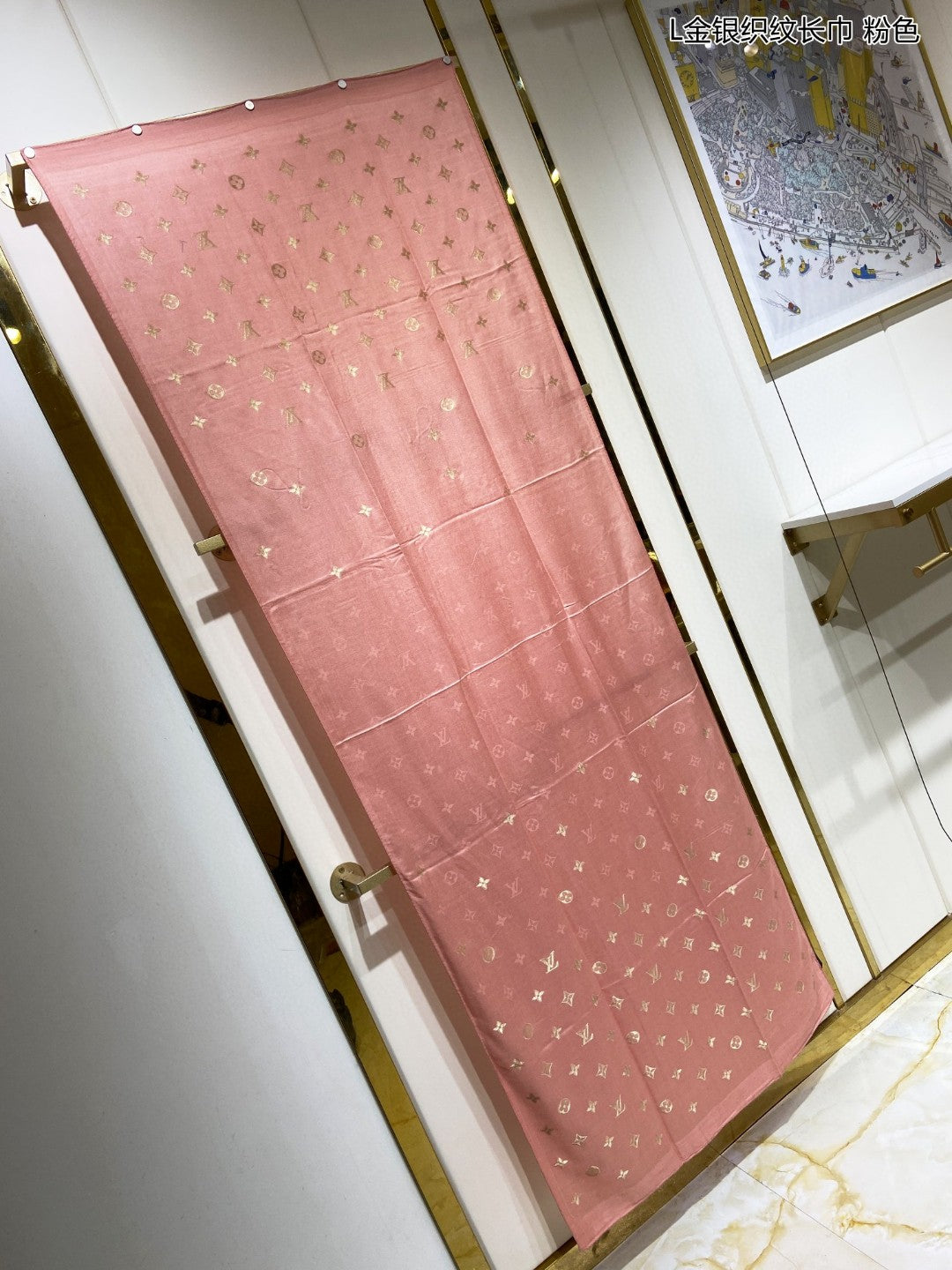 路L家-金銀織紋長巾 山羊絨搭配金絲Monogram圖案 75*200cm