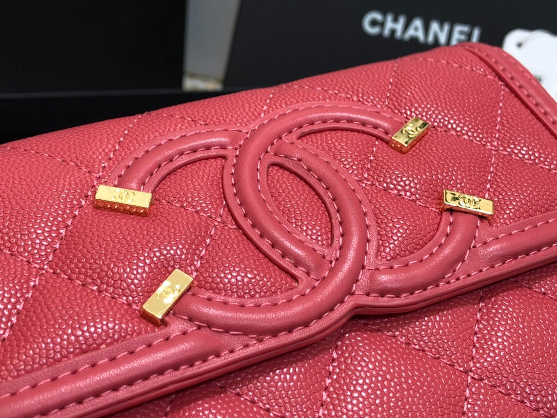 Chanel 復古CC荔枝牛皮-翻蓋中夾-復古五金