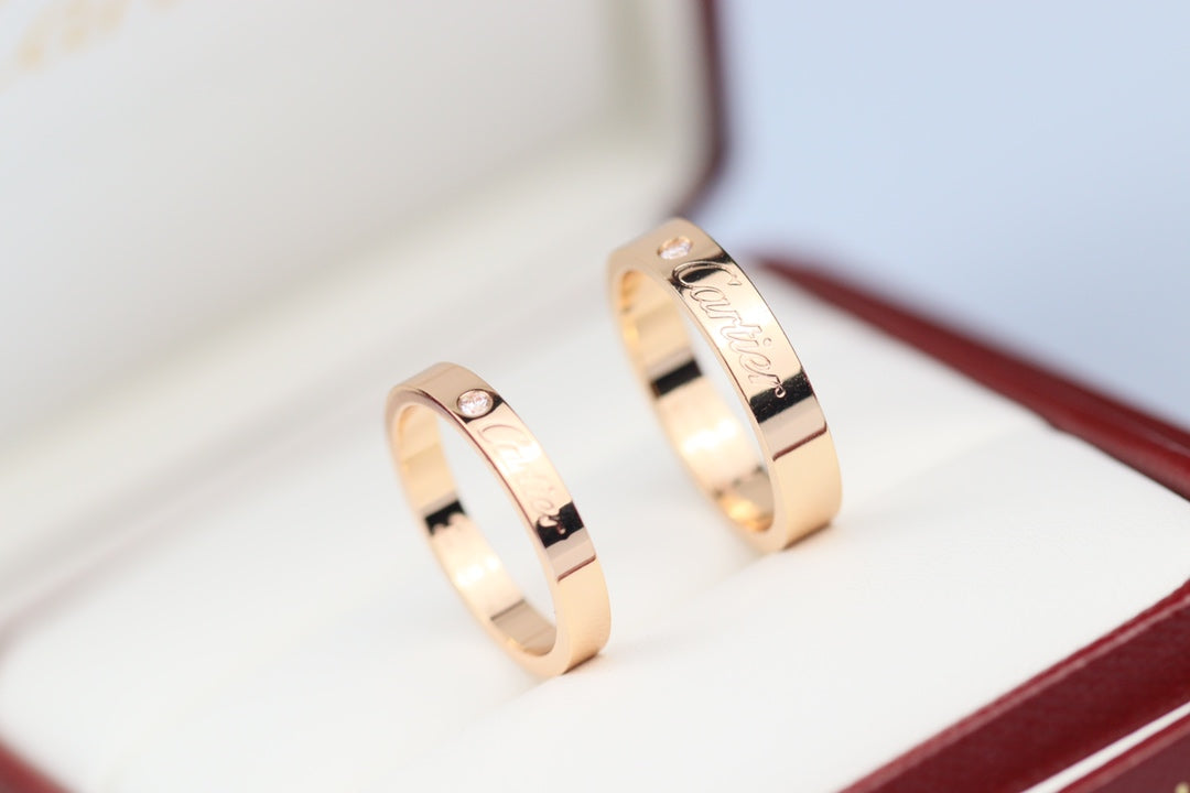 Cartier 經典簽名單鑽戒指-玫瑰金/白金