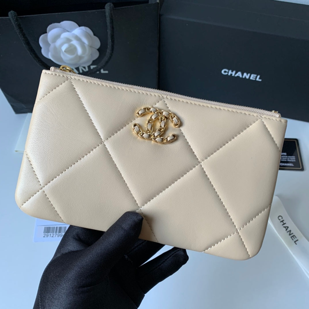 CHANEL 19系列小羊皮大格子零錢包