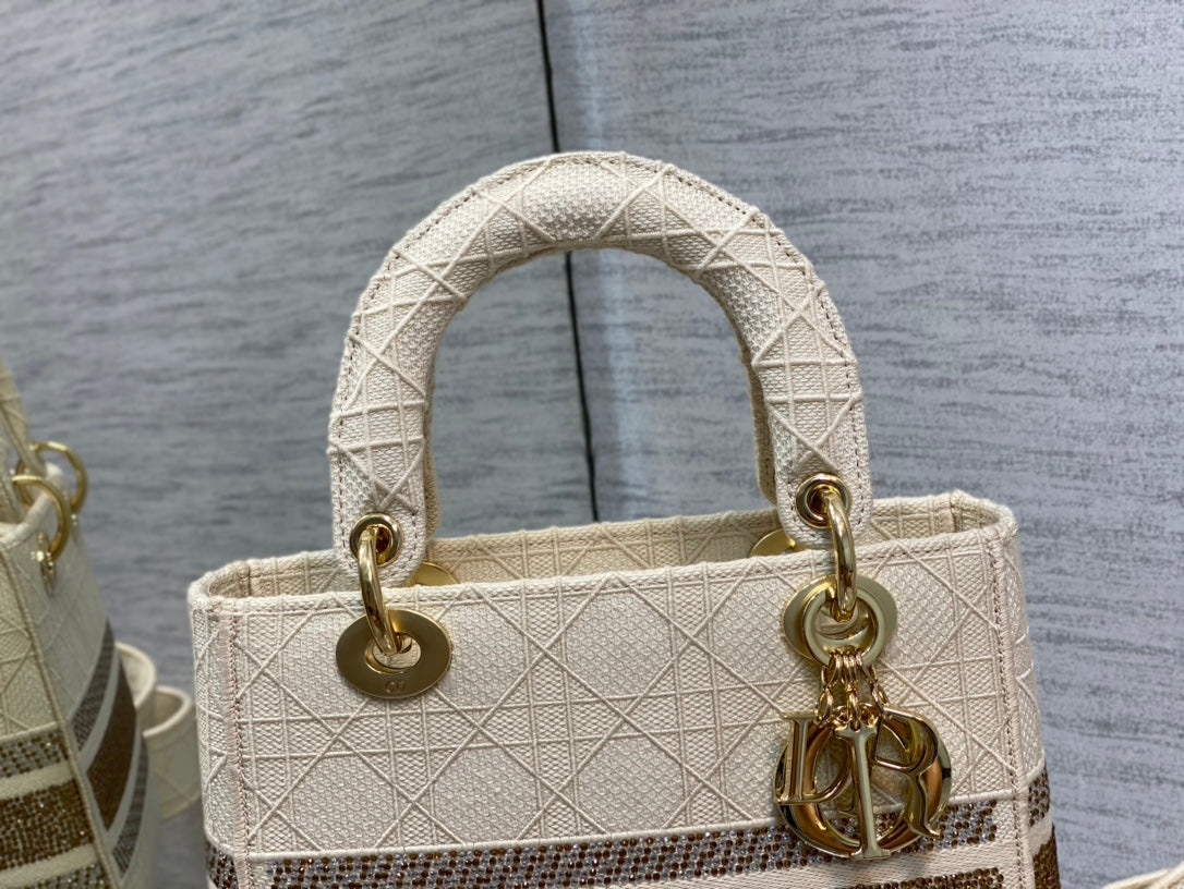 迪D家 Lady D-Lite黛妃包-刺繡白金色-24cm