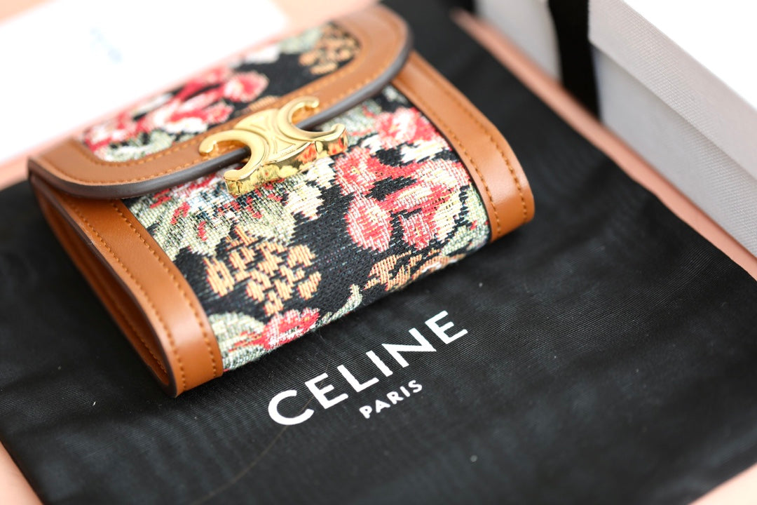 Celine 小號TRIOMPHE刺繡織物錢包-花卉