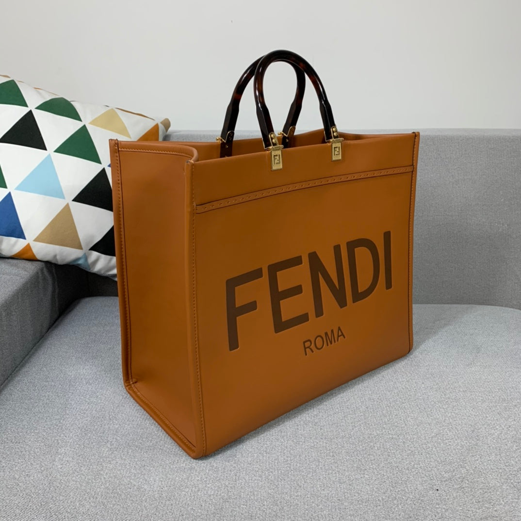 芬F家-Fendi Sunshine-中號焦糖色牛皮手提袋