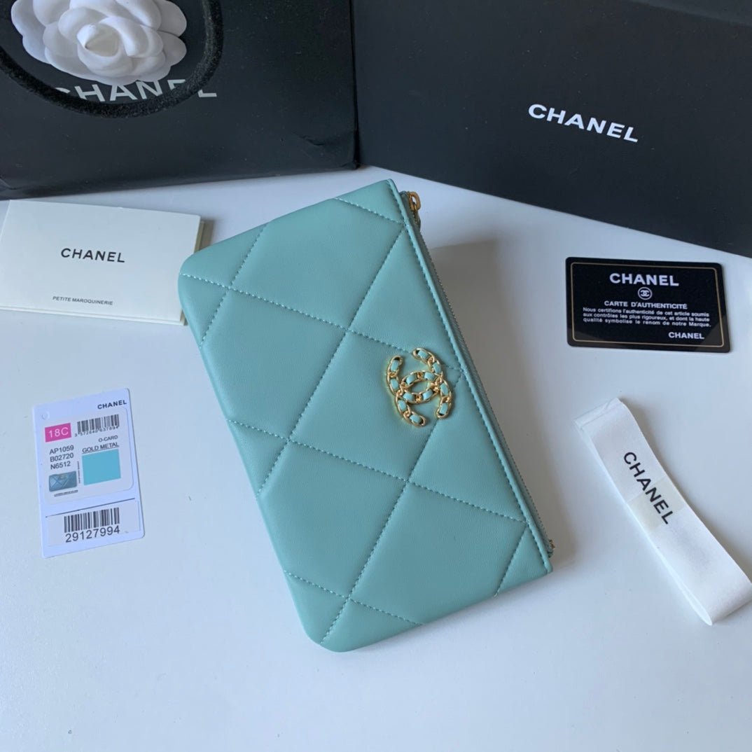CHANEL 19系列小羊皮大格子零錢包