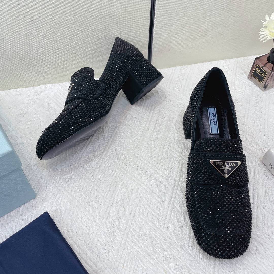 Prada 鞋-Prada 貼鑽 低跟樂福鞋（黑）