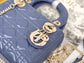 Dior-Mini Lady Dior手袋-三格黛妃-17cm-深藍丹寧金扣