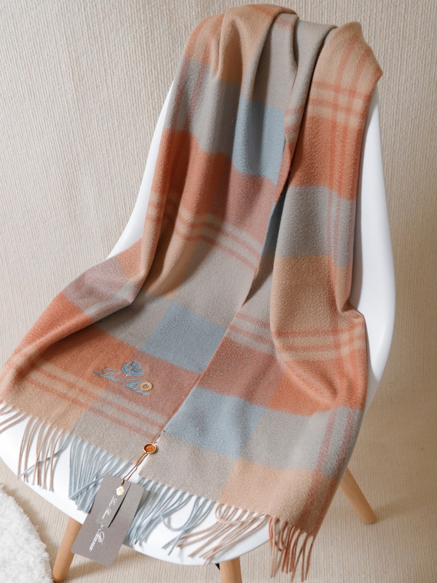 L-Piana 經典水波紋拼色羊絨圍巾-100%頂級羊絨 180*30cm