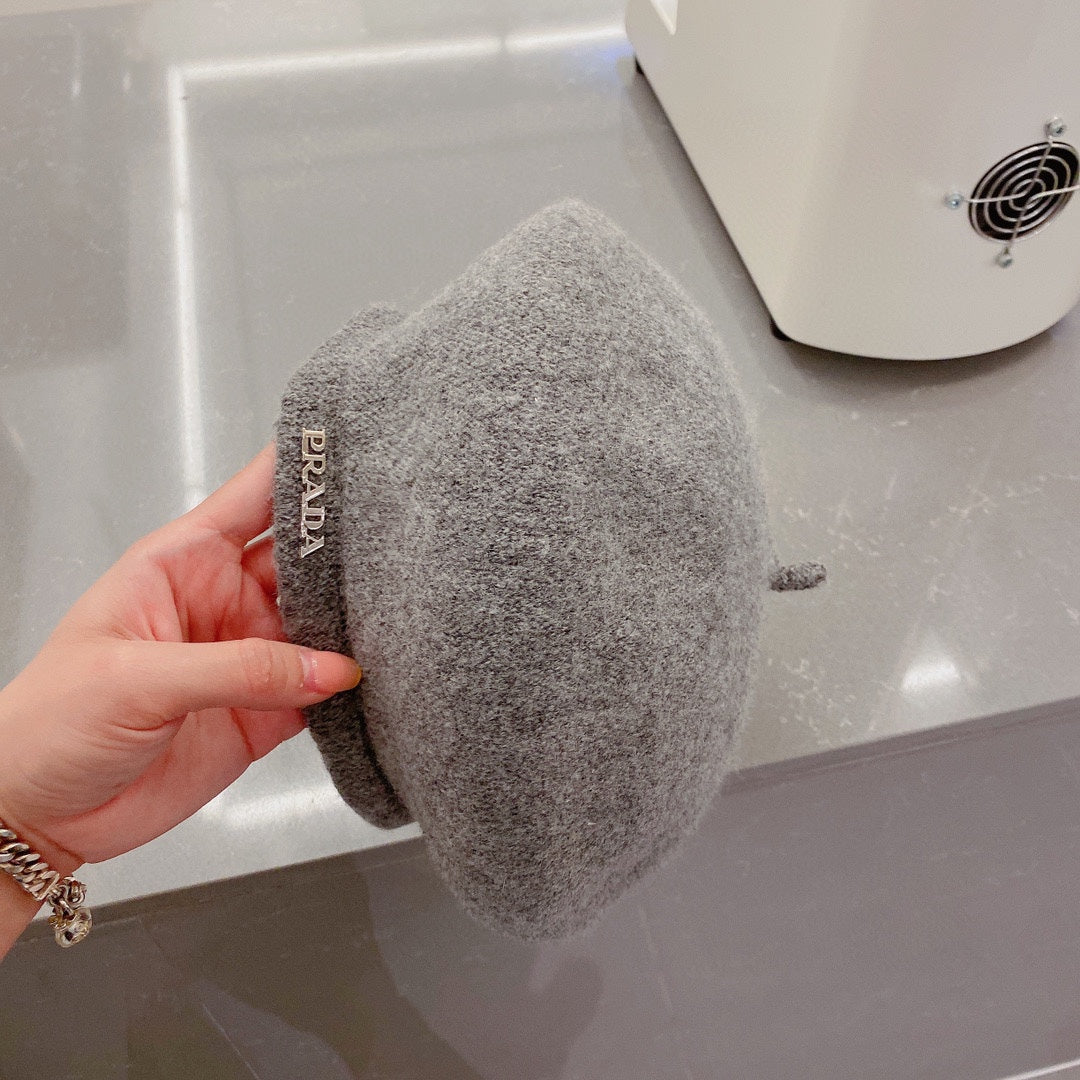 普P家-針織貝雷帽 灰色
