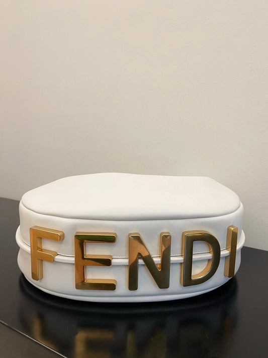 芬F家-Fendigraphy-大型白色皮革腋下包