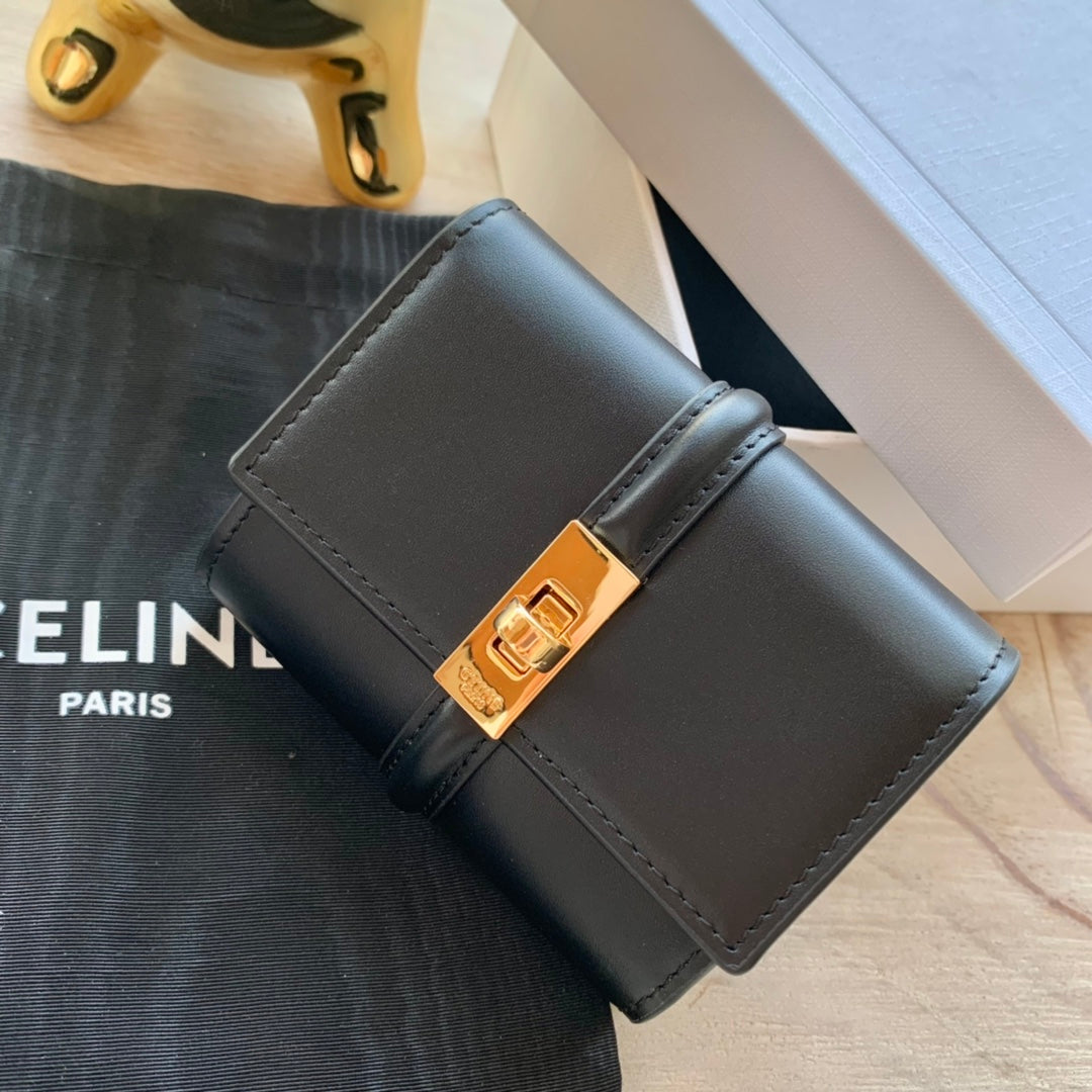 Celine 小號亮澤牛皮革三折短夾