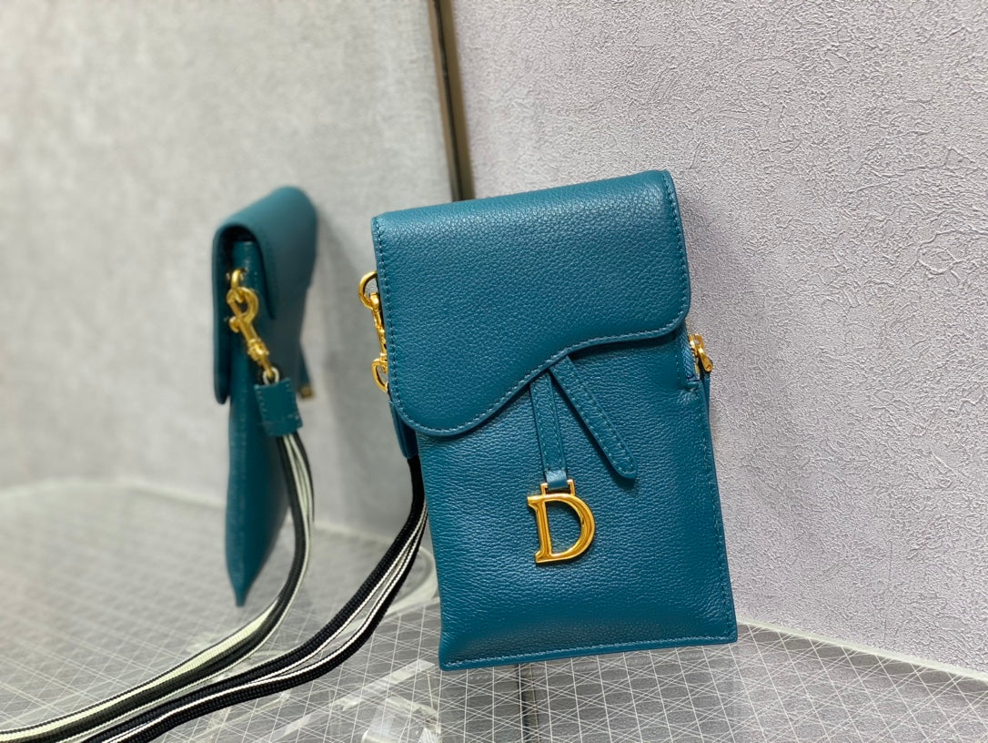 Dior-馬鞍 手機包 零錢包 海洋藍