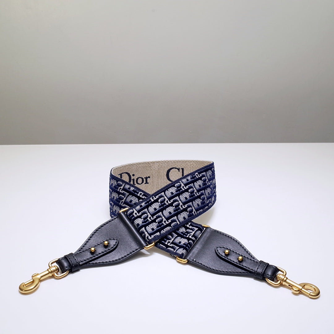 迪D家-天鵝絨 刺繡肩帶 藍色