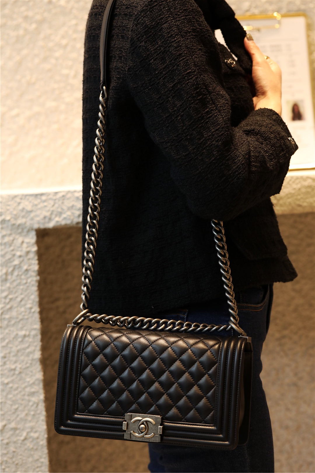 Chanel Leboy 25-黑色胎牛皮-復古銀扣