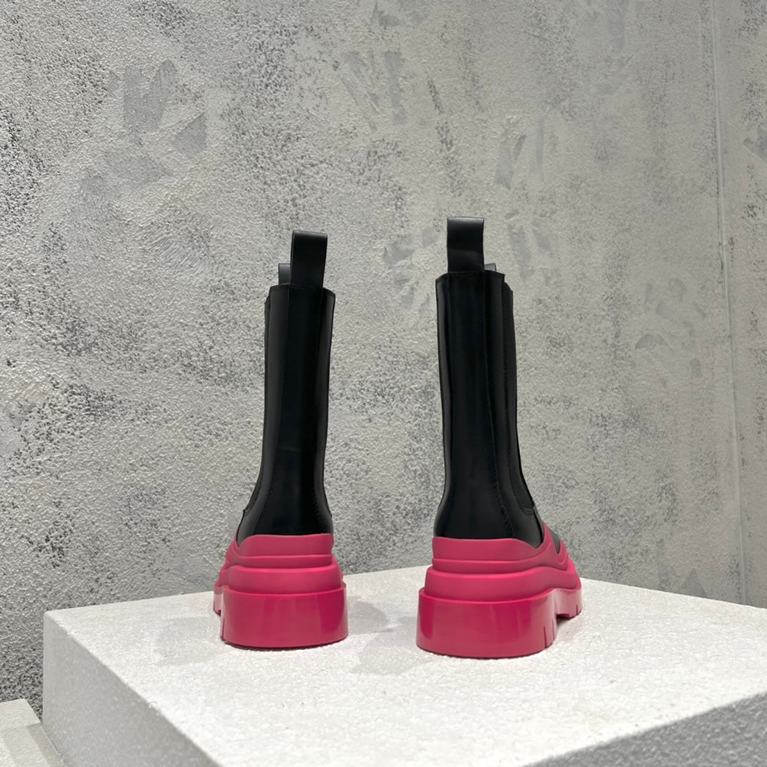 B編織-22SS 英倫復古中筒靴 男女同款 黑色粉底