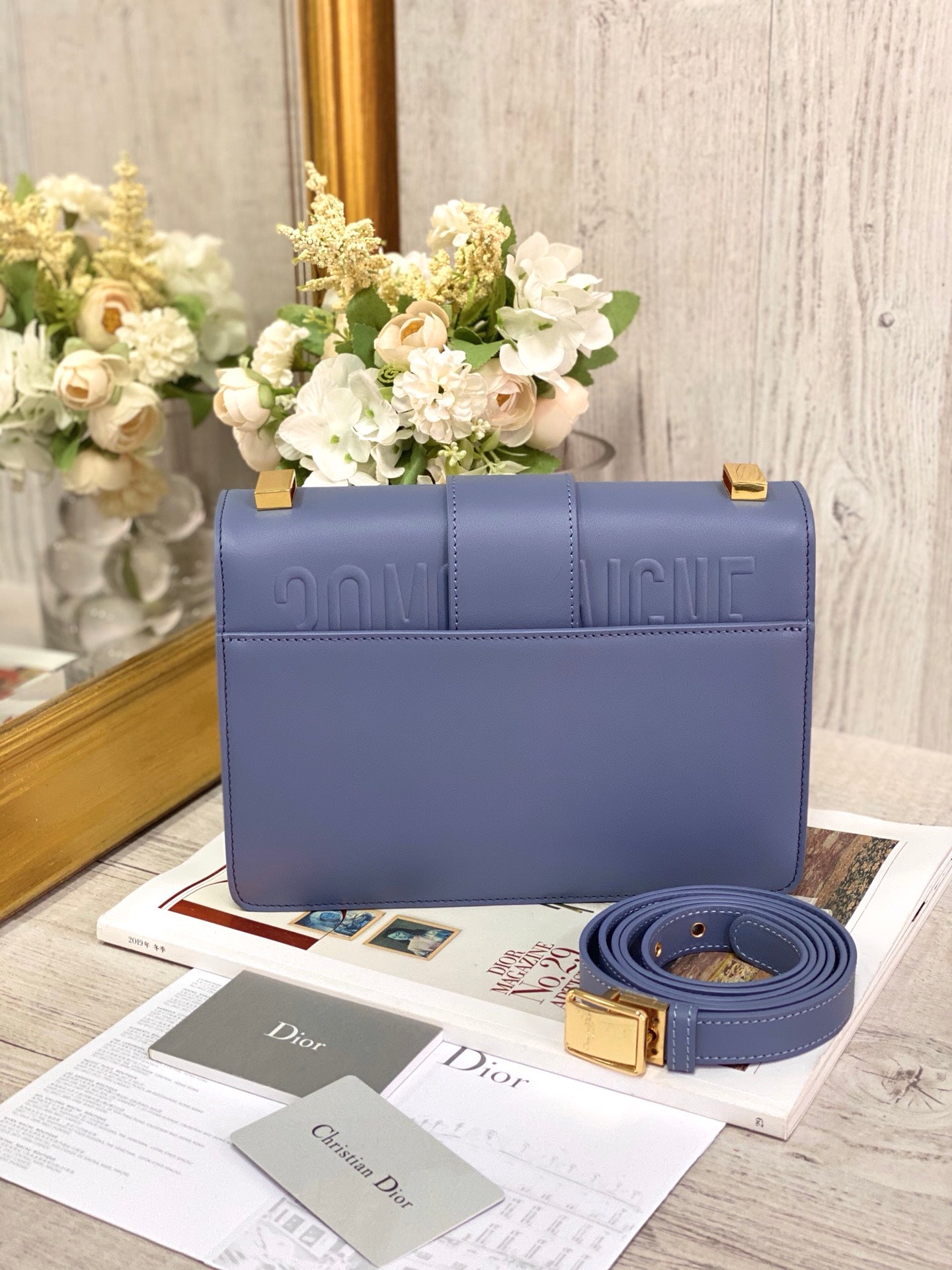 Dior 蒙田 30 Montaigne系列-24cm-牛皮平紋-海藍色