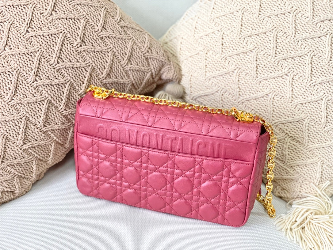 Dior Caro 大號28cm-玫粉小牛皮