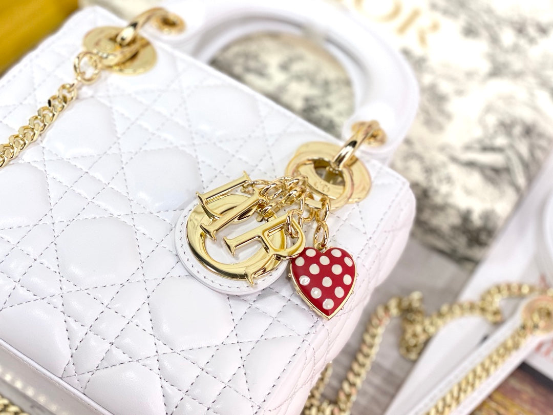 Dior-Mini Lady Dior手袋-三格黛妃-17cm-白色愛心釦