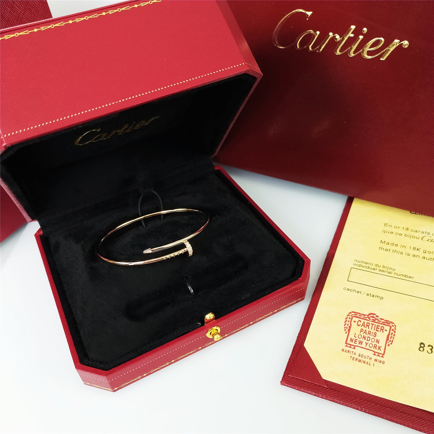 Cartier 細版釘子手鐲 玫瑰金半鑽