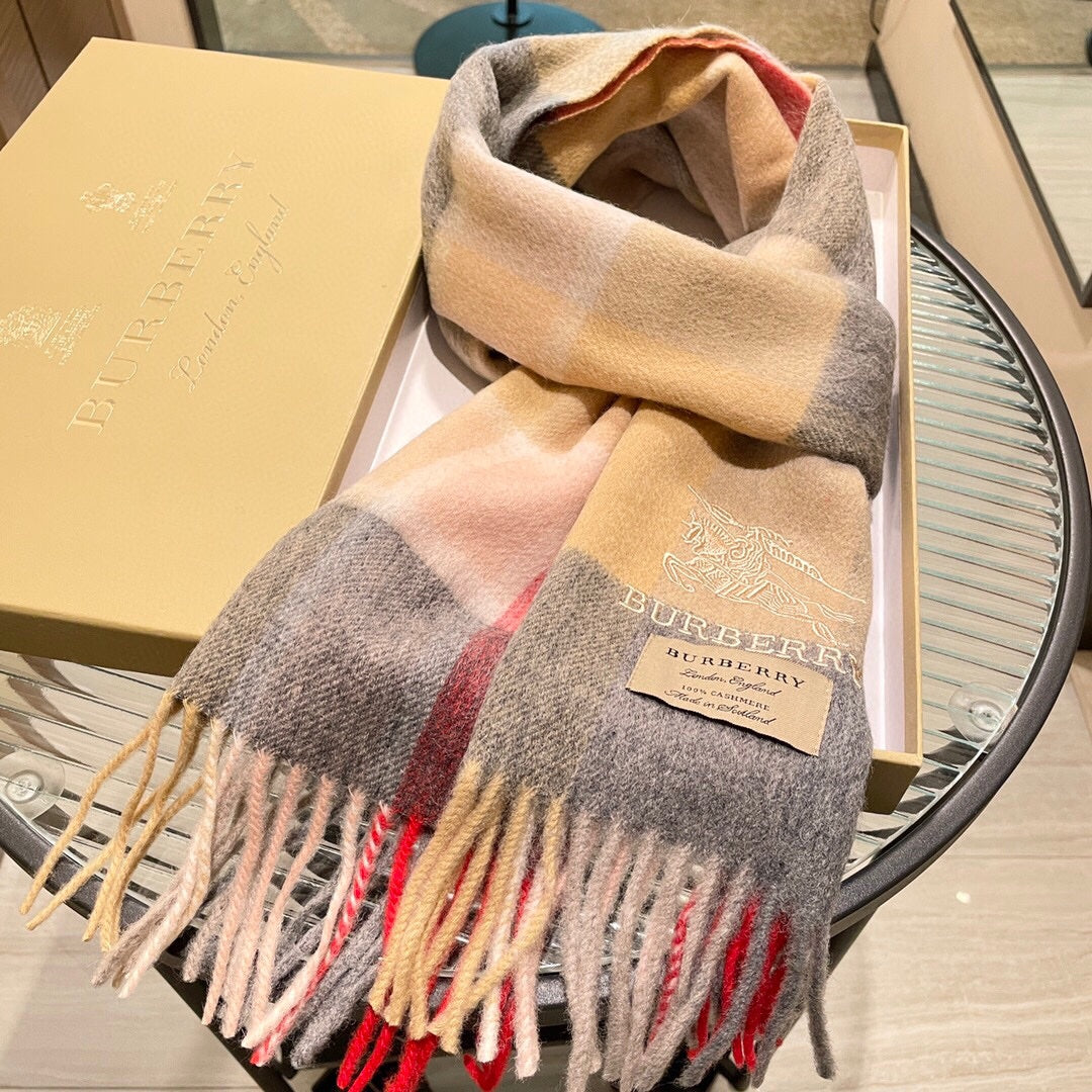 巴B家-水波紋經典羊絨格子圍巾 32*180cm