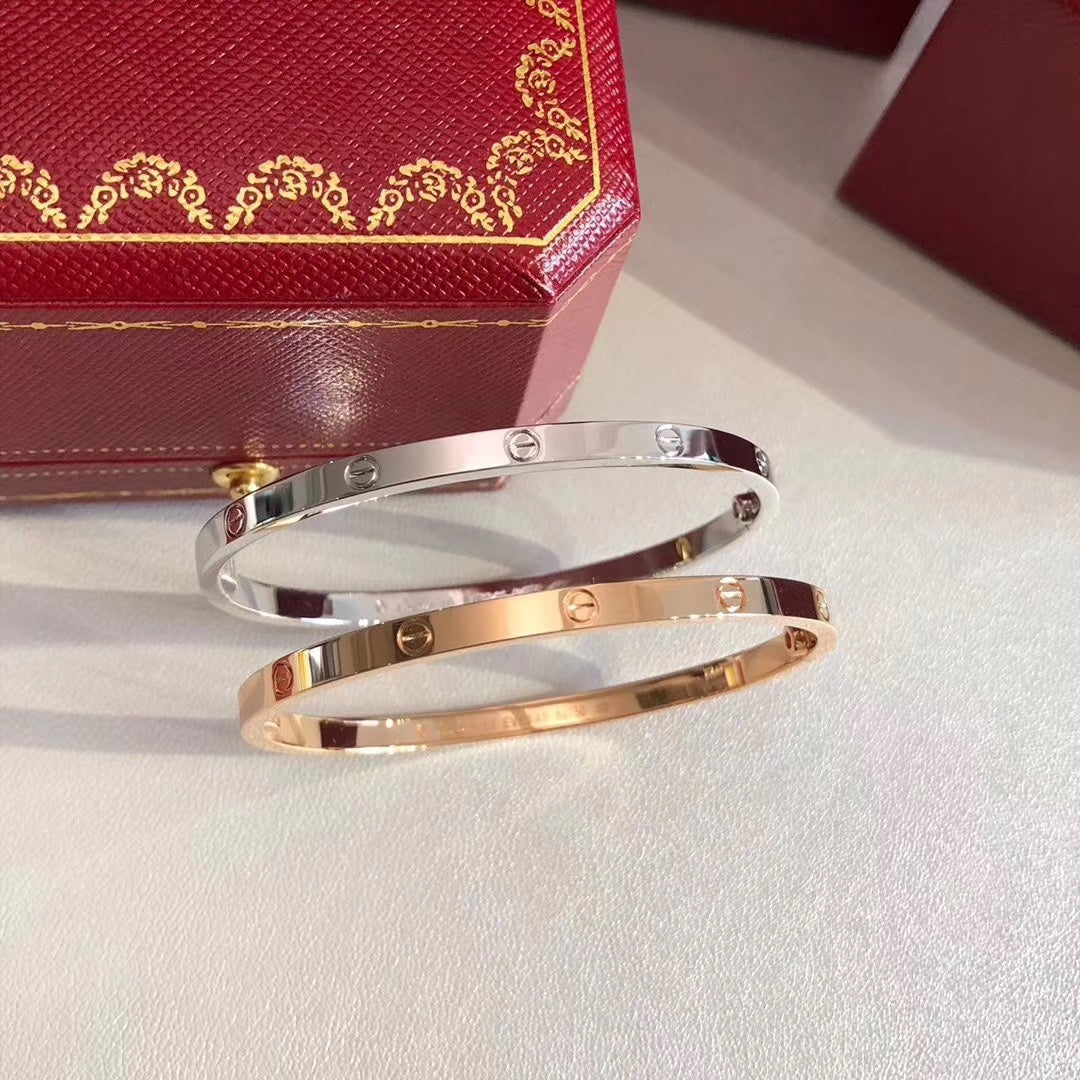 Cartier Love細版手鐲-玫瑰金/白金-無鑽