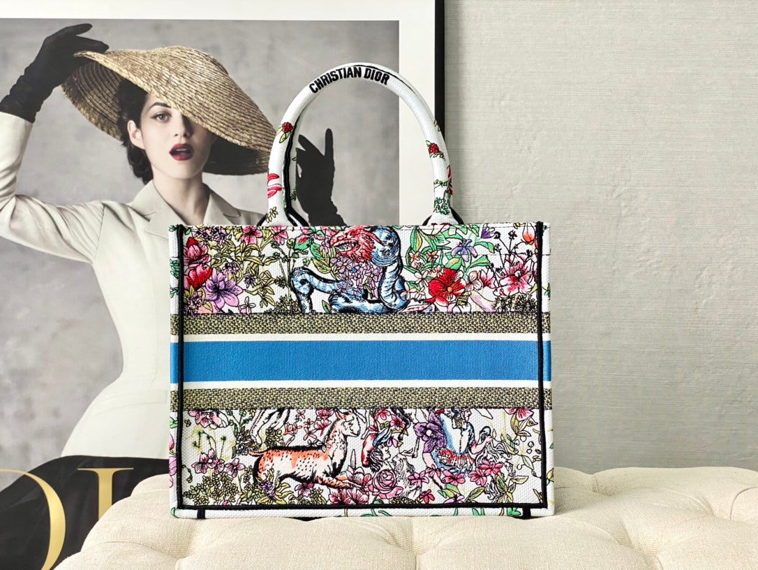 迪D家 Book Tote-中號36.5cm-白花