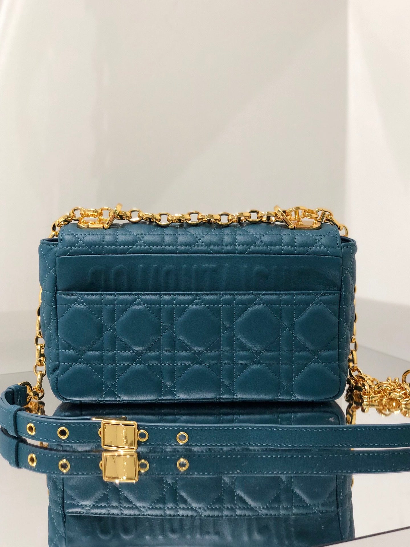 Dior Caro 小號20cm-深海藍小牛皮