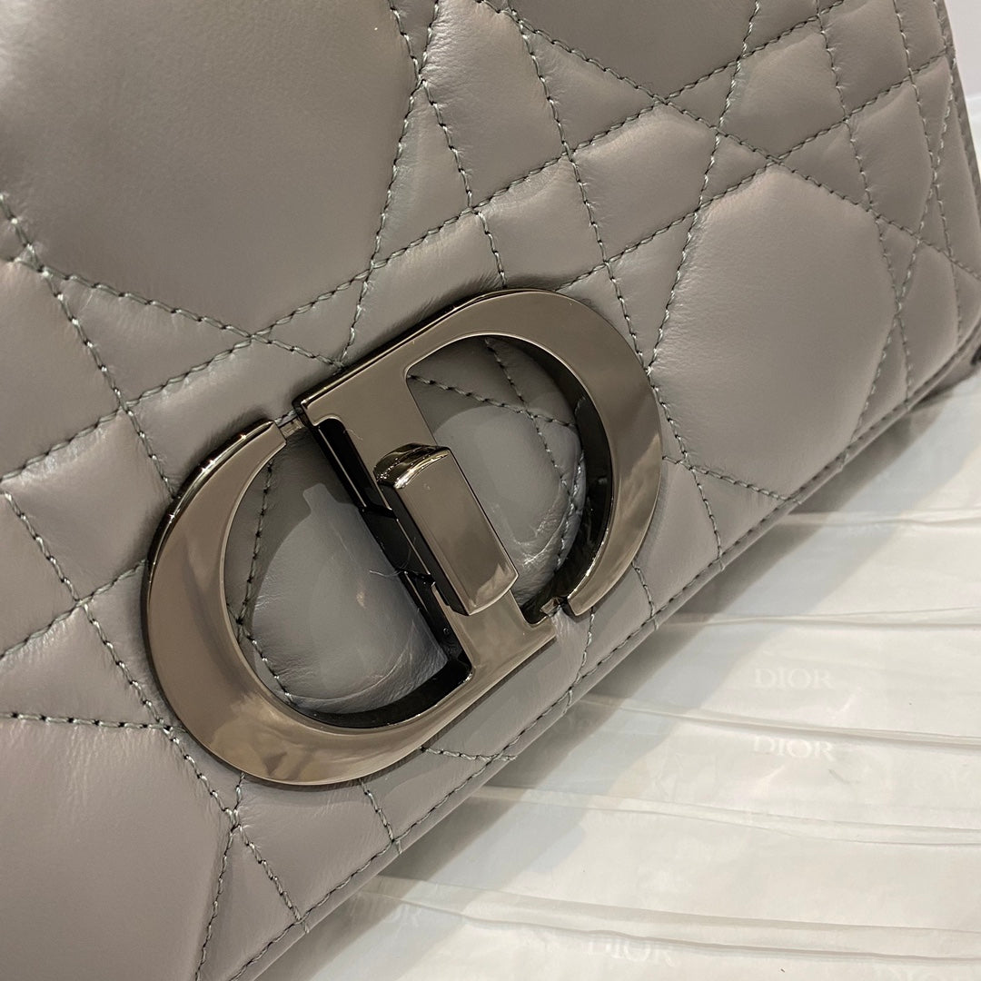 Dior-Caro 菱格紋 胖胖包 中號 灰色