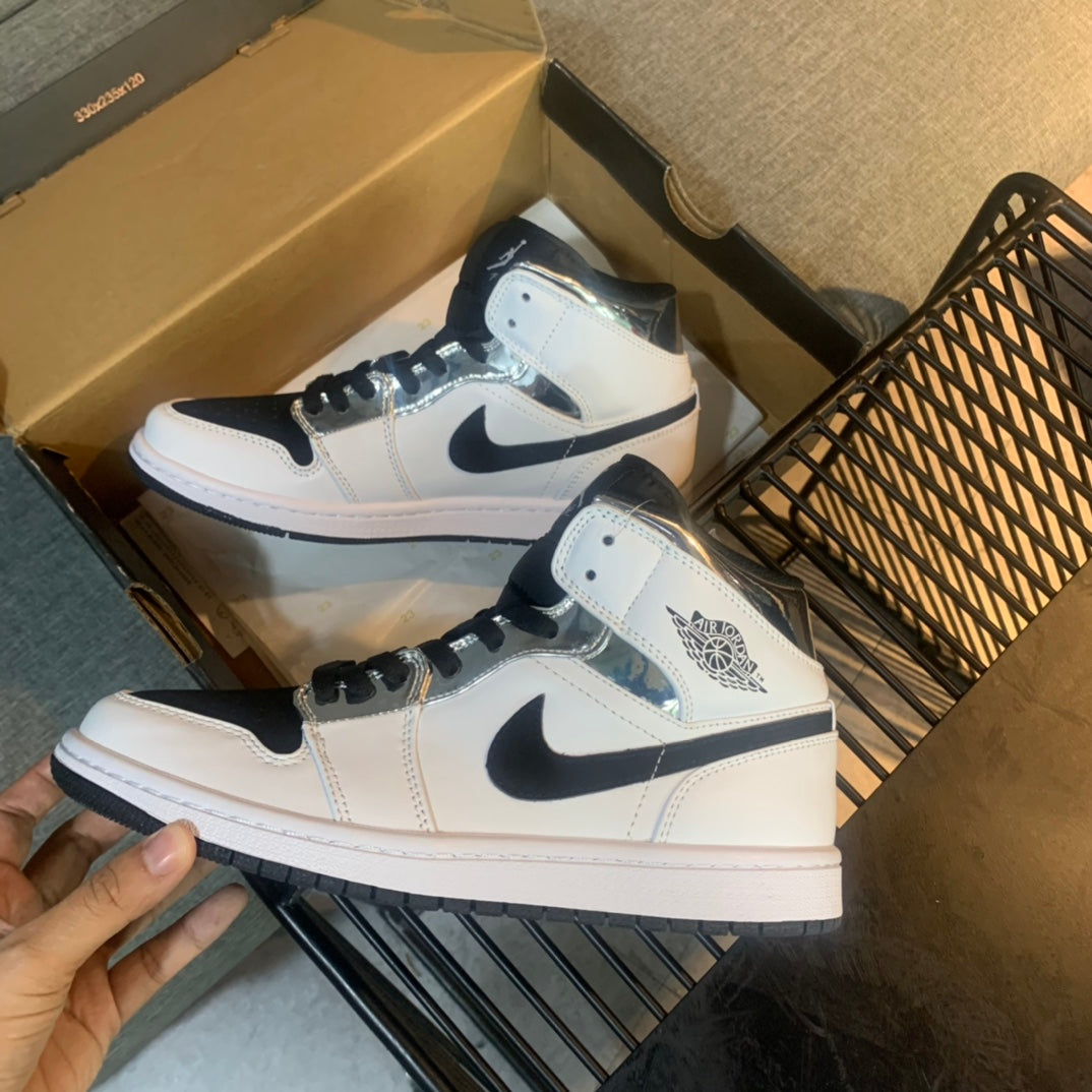 N1K- AJ 1 mid 中筒板鞋 休閒鞋 白黑色
