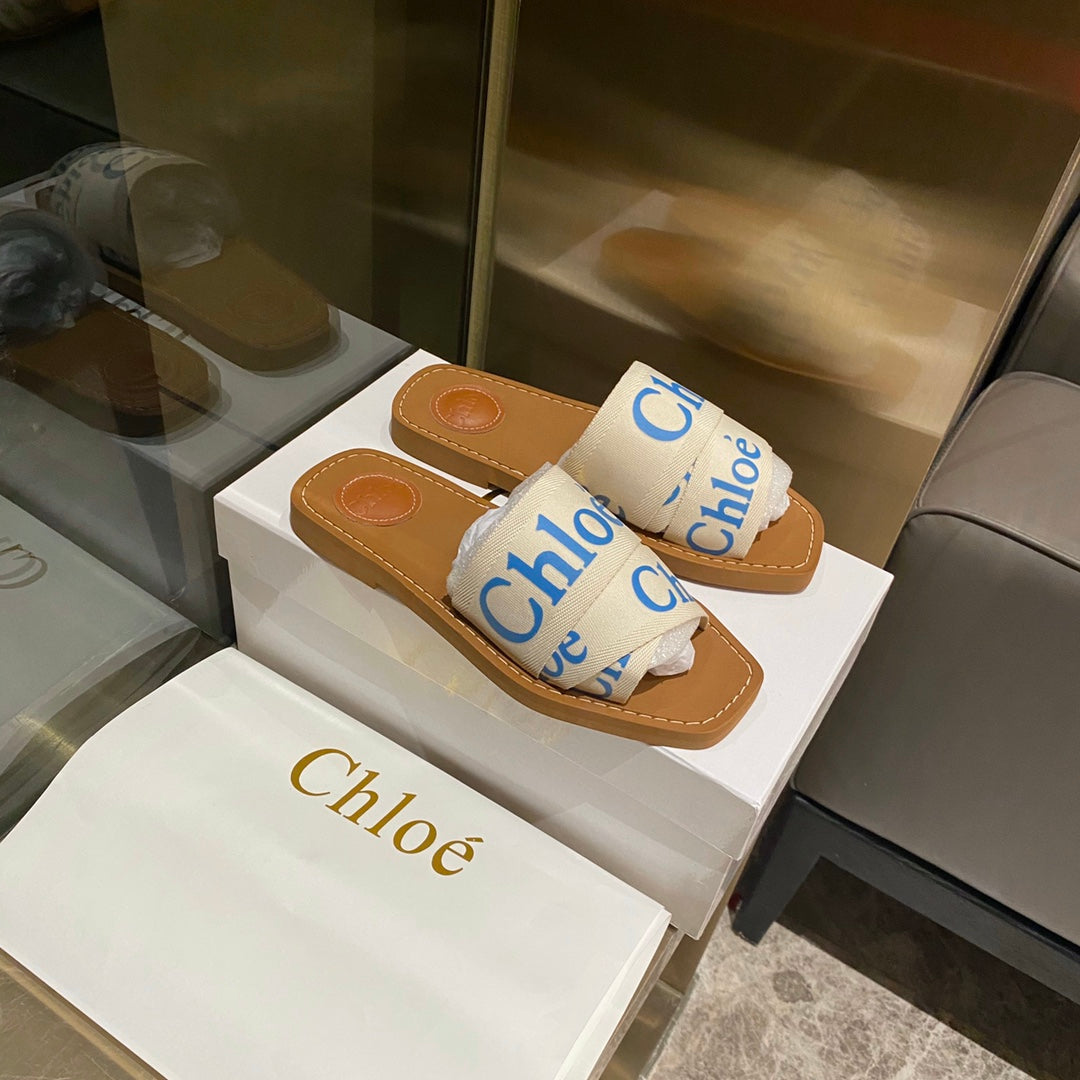 Chloe鞋-Chloe Woody Logo 拖鞋（藍）