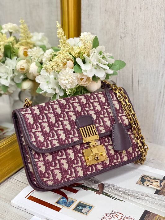 Dior WOC 鏈條包-帆布刺繡-紅色老花