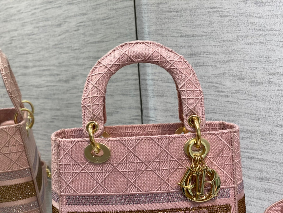 迪D家 Lady D-Lite黛妃包-刺繡粉金色-24cm