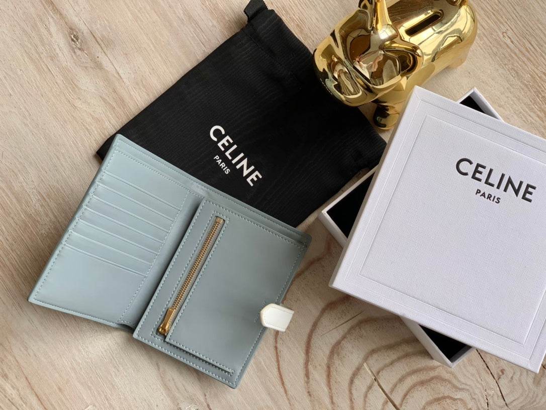 Celine 中夾-STRAP粒面小牛皮錢包
