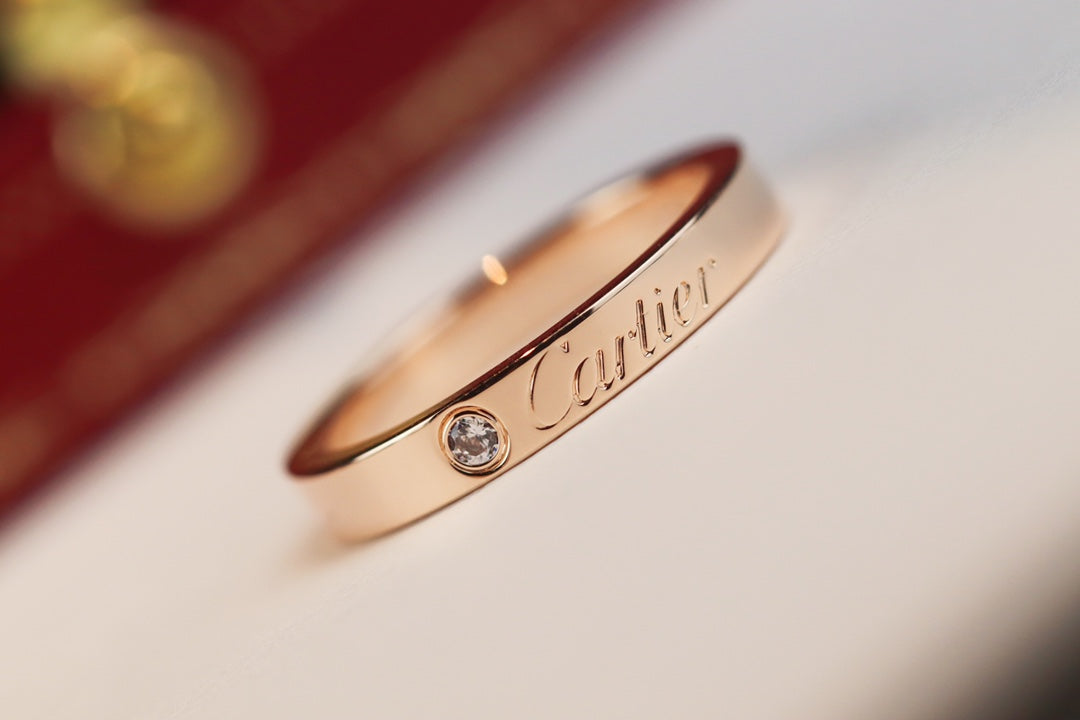Cartier 經典簽名單鑽戒指-玫瑰金/白金