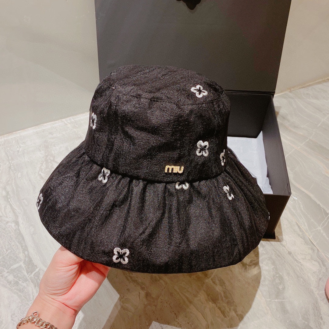 穆M家-荷葉邊漁夫帽 珍珠LOGO