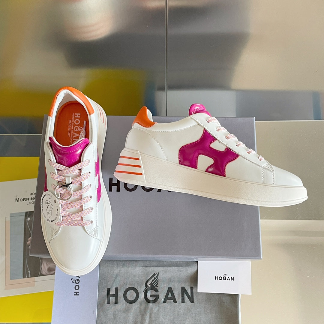 Hogan-2022早春新款 厚底休閒鞋 白色橘尾