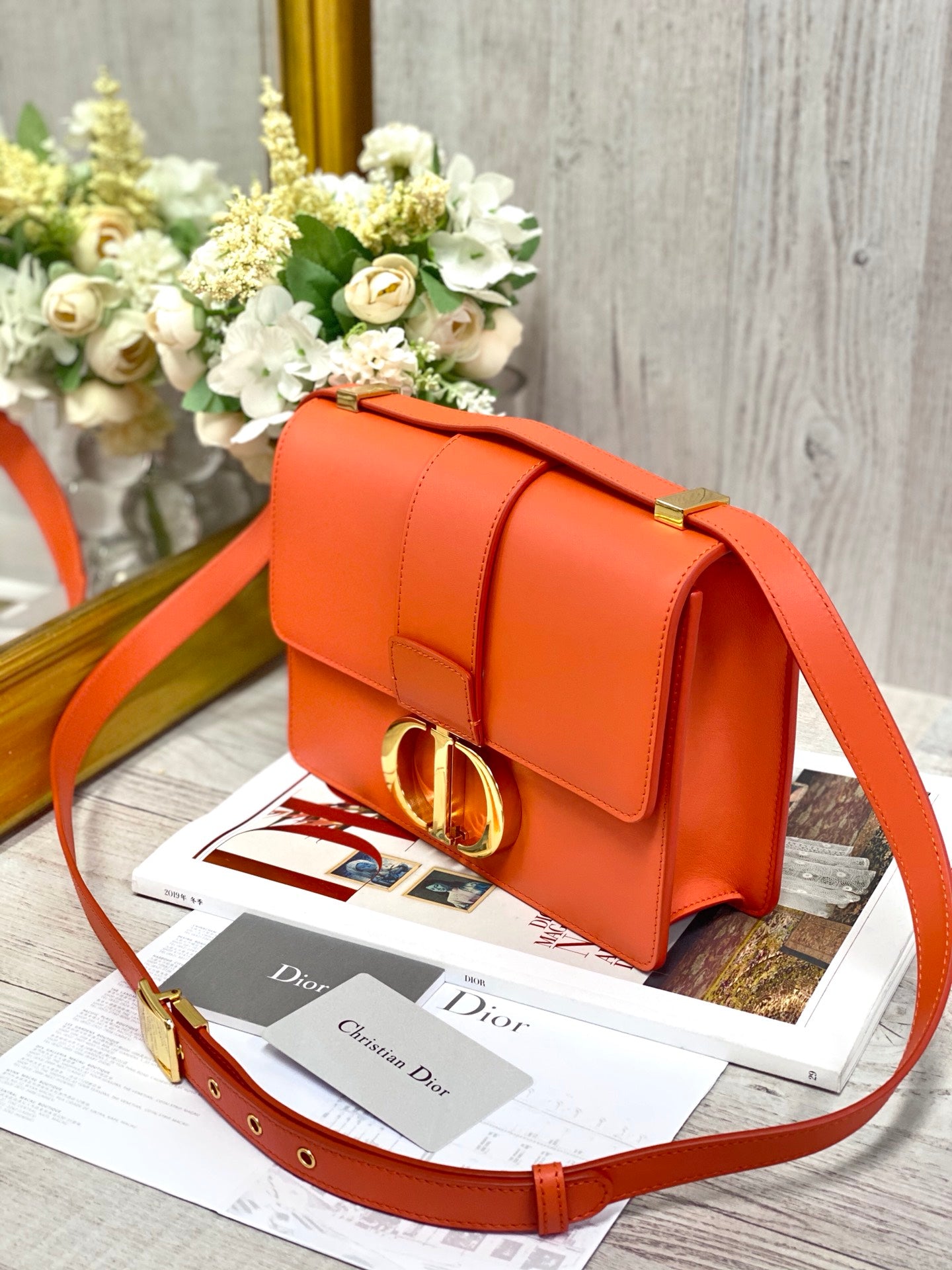 Dior 蒙田 30 Montaigne系列-24cm-牛皮平紋-橙色