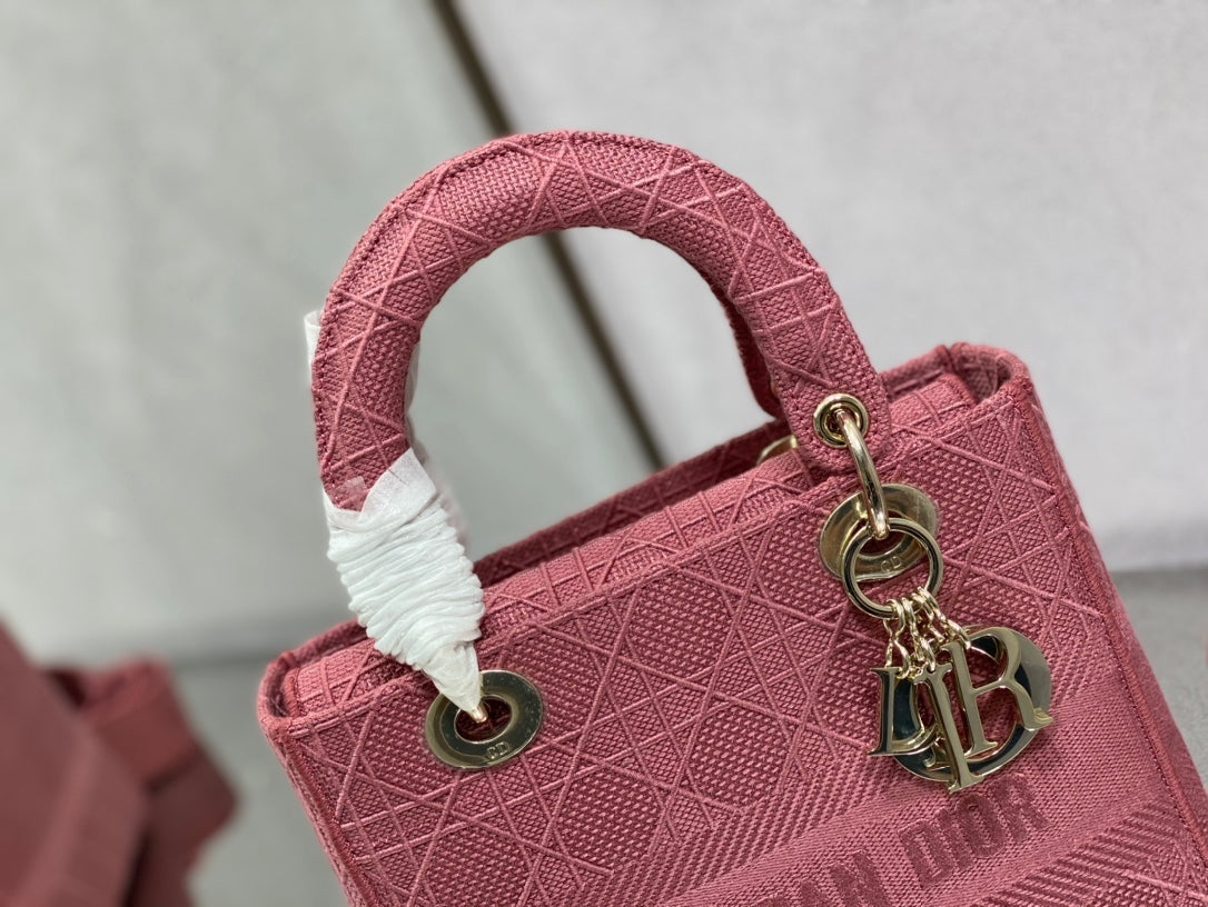 Dior Lady D-Lite黛妃包-刺繡木槿粉