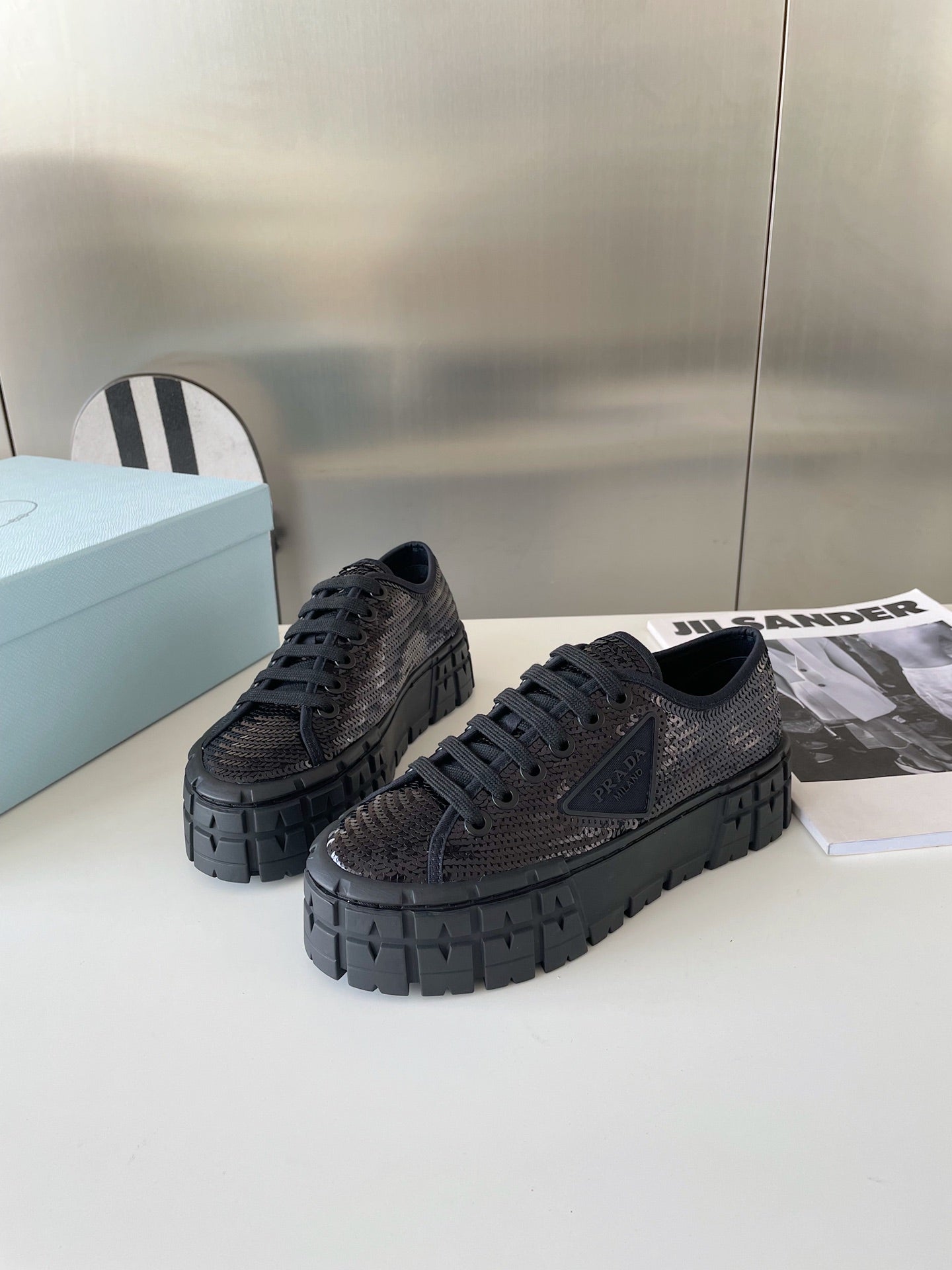 Prada 鞋-Prada bling bling 亮片厚底 餅乾鞋