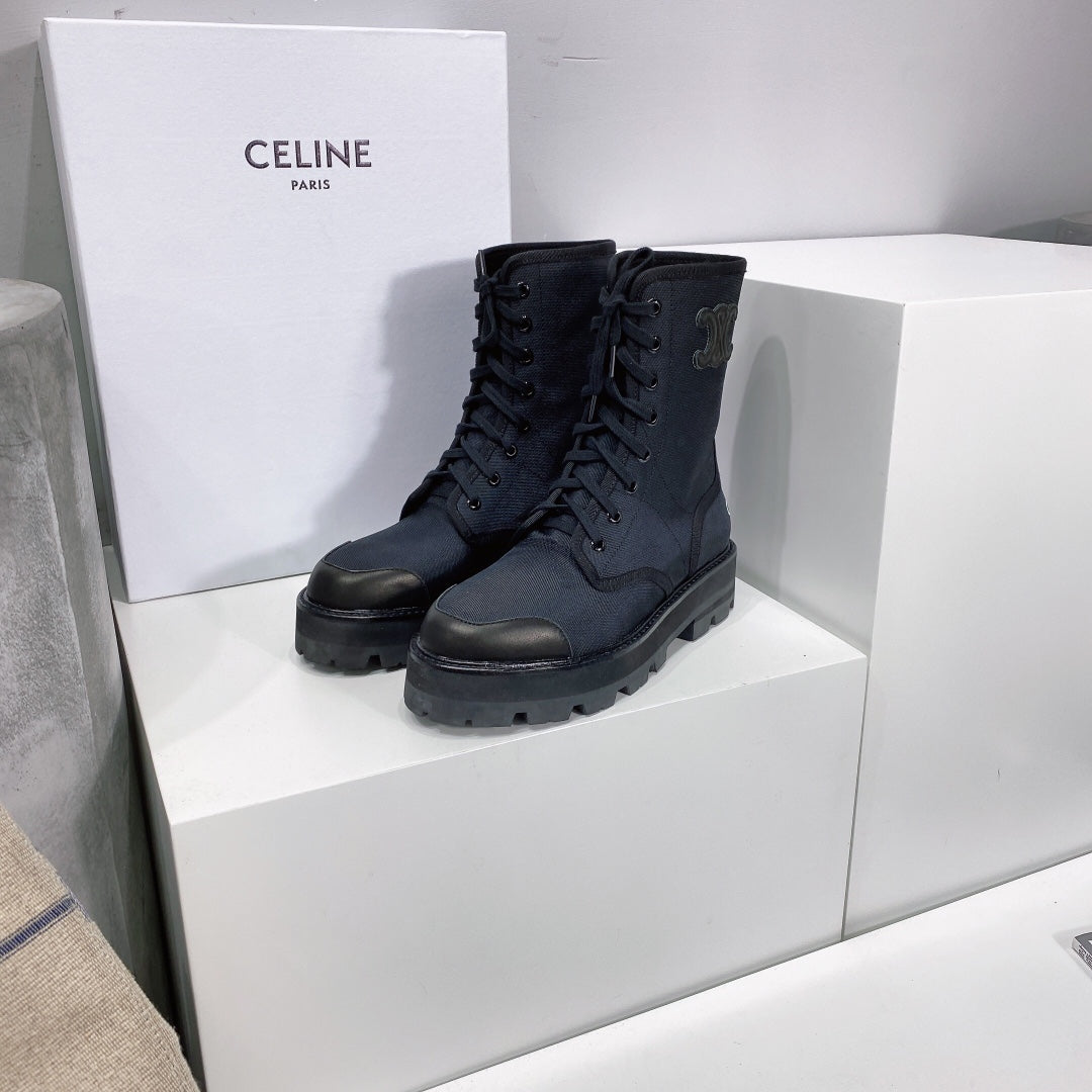 Celine鞋-Celine 高筒厚底 帆布馬丁靴