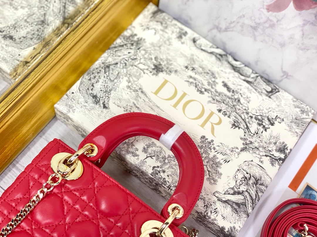 Dior-Mini Lady Dior手袋-三格黛妃-17cm-紅色愛心釦