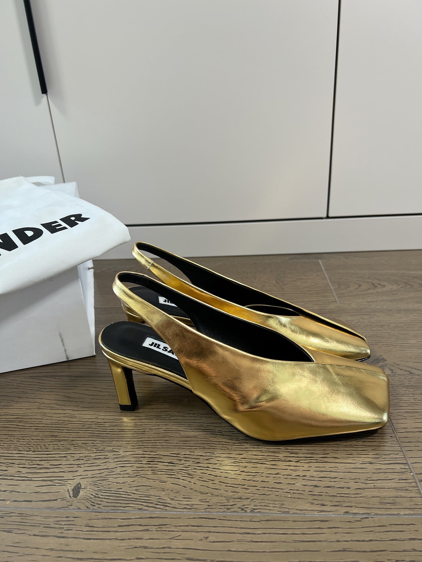 Jil sander-方頭高跟涼鞋 金色