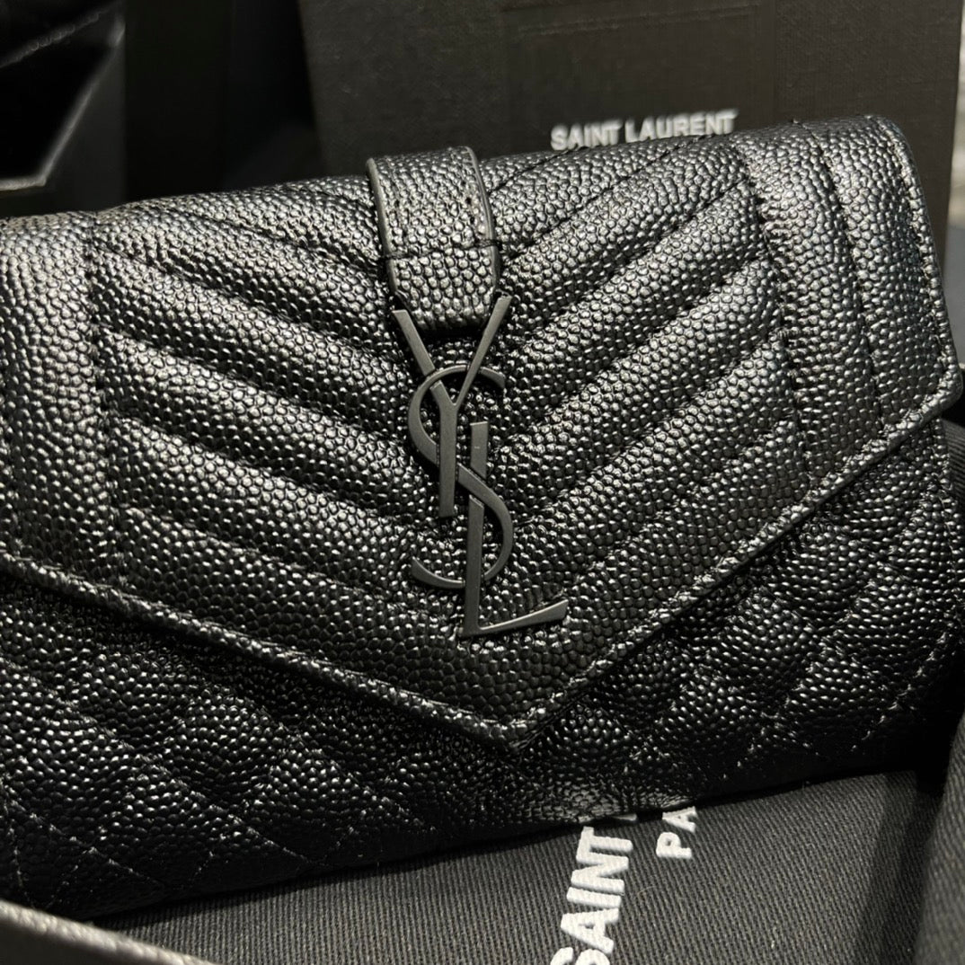 YSL 新品短夾 黑色黑扣