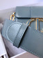 Dior 蒙田 Mini Box-平紋牛皮-珐瑯扣-17.5cm-霧霾藍