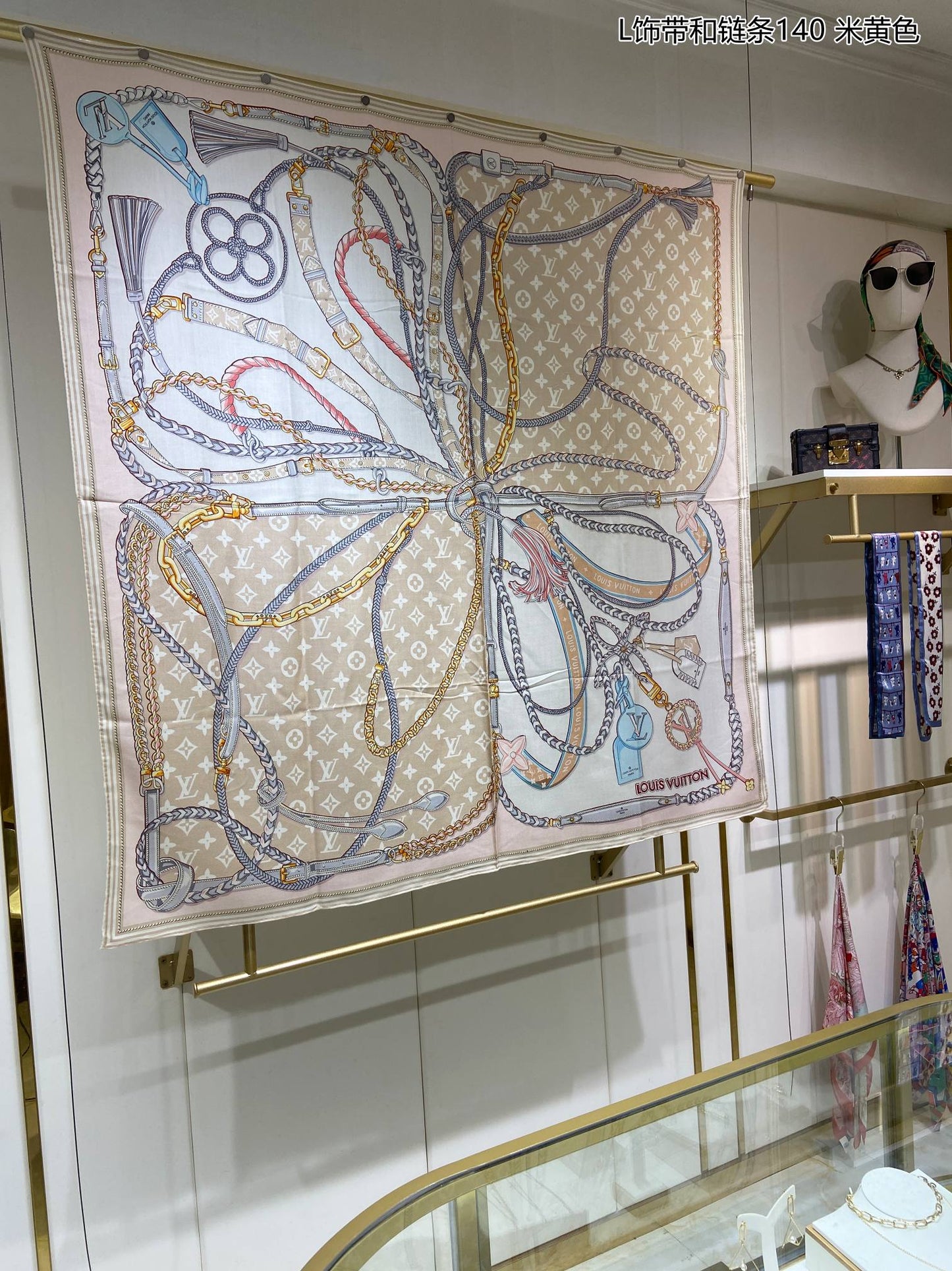 路L家-飾帶和鏈條 雙面Monogram Forever羊絨方巾 140cm