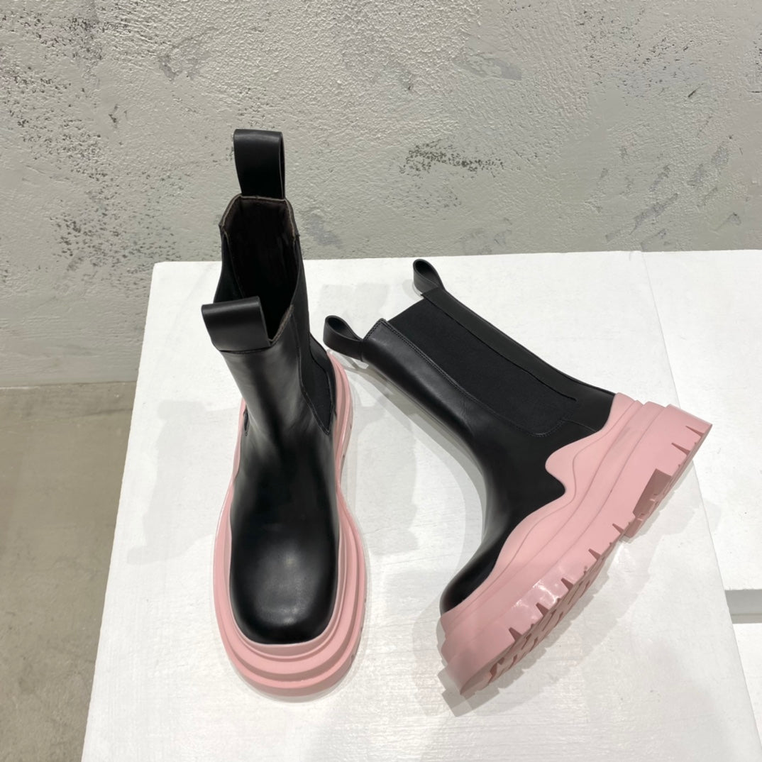 B編織-22SS 英倫復古中筒靴 男女同款 黑色粉底