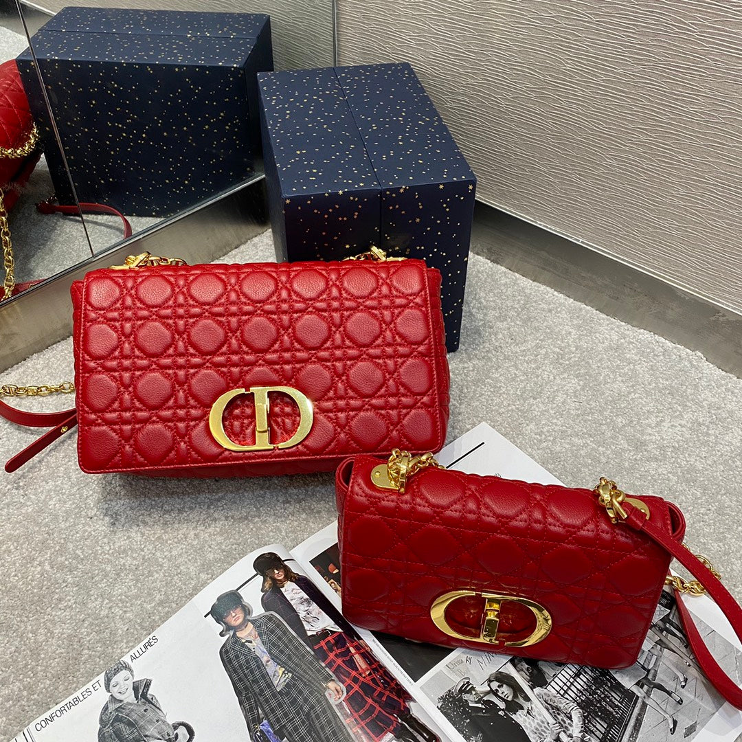Dior Caro 小號20cm-紅色小牛皮